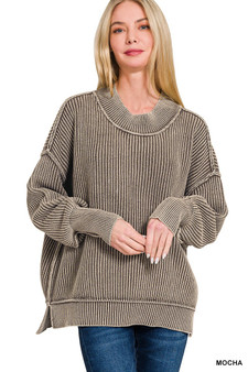 Zenana Washed Side Slit Oversized Sweater