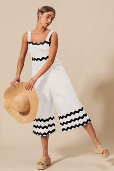SO ME Scallop Ric Rac Trimmed Wide Leg Jumpsuit
