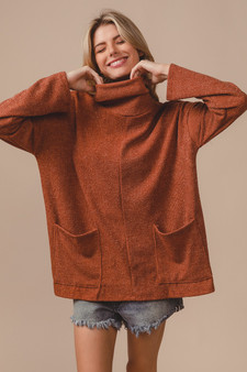 BiBi Piper Rib Double Pocket Turtle Neck Sweater