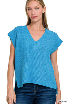 Zenana Oversized Sweater Vest with Side Slit