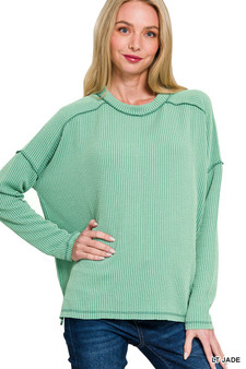 Zenana Exposed Seam Long Sleeve Corded Rib Knit Top