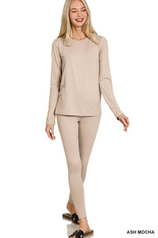 Zenana Microfiber Round Neck Top and Leggings Set