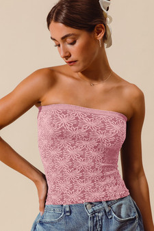 SO ME Jacquard Floral Two Tone Seamless Tube Top