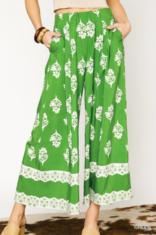 Umgee Floral Pleated Wide-Leg Pants