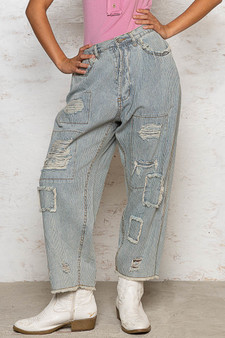 POL Distressed Raw Hem Wide Leg Pants