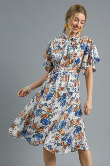 Umgee Floral Print Flutter Sleeve Dress