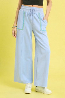 Umgee Drawstring Wide Leg Pants with Scallop Trim Detail