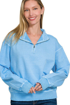 Zenana F/terry Pigment Dye & Enzyme Washing Half Zip Top