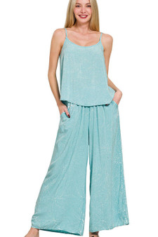 Zenana Woven Acid Crinkle Washed Cami & Pants 2 Piece Set