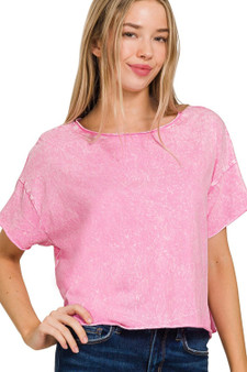 Zenana Washed Crew Neck Short Sleeve Crop Box Tee