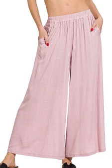 Zenana Woven Elastic Band Pants With Pocket