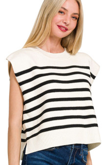 Zenana Oversized Crew Neck Stripe Sweater Vest
