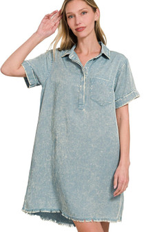 Zenana Tencel Mineral Washed Collared Shirts Dress