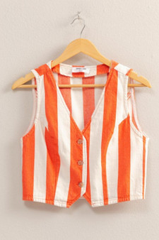 HYFVE Woven Striped V-Neck Button Down Vest