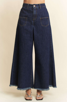 Davi & Dani Patch Pocket Wide Leg Culotte Jeans
