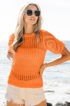 BiBi Crochet Knit Cover Up With Puff Sleeves