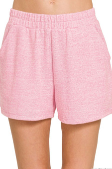 Zenana Soft Melange Hacci Elastic Waist Band Shorts