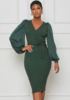 Women'S Autumn Long Sleeve V-Neck Bodycon Dres