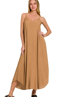 Zenana Woven Arc Hem Cami Dress With Flowy Pockets