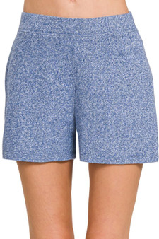 Zenana Soft Melange Hacci Elastic Waisted Shorts