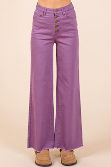 Mittoshop Twill High Waisted Button Fly Wide Leg Pants