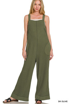 Zenana Knit Waffle Wide Leg Overalls