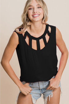 BiBi Cutout Round Neck Sleeveless Top