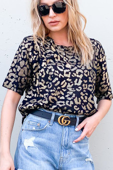 And The Why Leopard Foil Printed Half Sleeve Summer Sweater