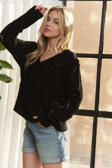 ADORA Loose Fit V Neck Knit Top