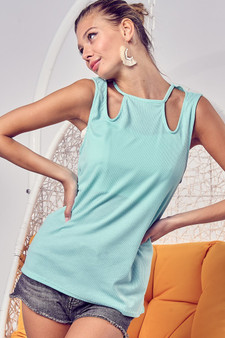 BiBi Rib Knit Shoulder Cut Out Detaied Top