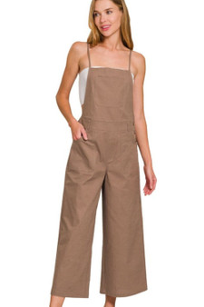 Zenana Woven Spaghetti Strap Overalls