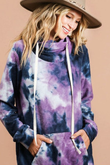 BiBi Brushed Tie Dye Overlapped Turtle Neck Sweatshirt