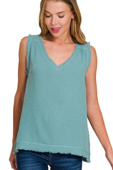 Zenana Double Gauze Raw Edge V-Neck Tank