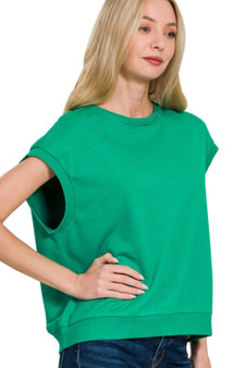Zenana French Terry Round Neck Cap Sleeve T-Shirt