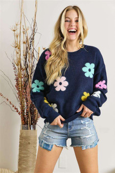 ADORA Full Size Flower Popped Sweater Plus Size