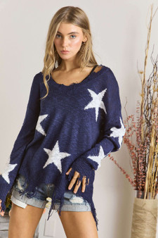 ADORA Distressed Star Sweater Top