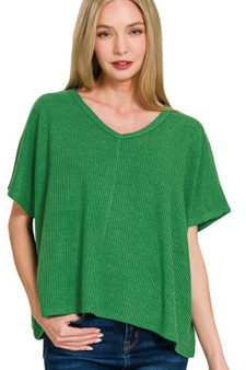 Zenana Ribbed V-Neck Short-Sleeve Knit Top