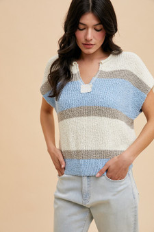 Annie Wear Low Gauge Color Block Textured Sweater Top