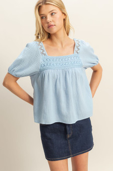 HYFVE Crochet Detail Puff Sleeve Peasant Top