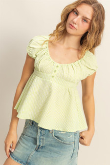 HYFVE Gingham Scoop Neck Cap Sleeve Blouse