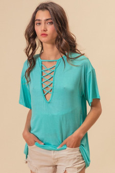 BiBi Jersey Knit Top with Criss Cross Front Neck Detail