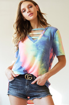 BiBi Tie-Dye V-Neck Short Sleeve T-Shirt