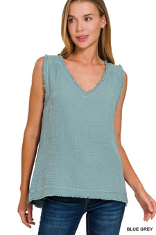 Zenana Double Gauze Raw Edge V-Neck Tank