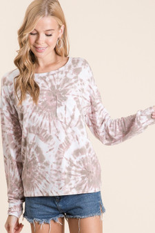 BiBi Tie Dye Print Terry Top with Front Patch Pocket