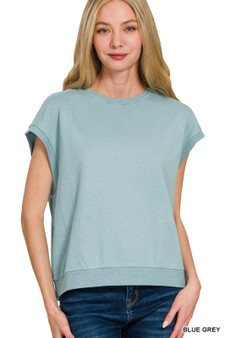 Zenana French Terry Round Neck Cap Sleeve T-Shirt