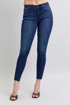 Judy Blue Full Size Mid Rise Skinny Jeans with Raw Hem Plus Size