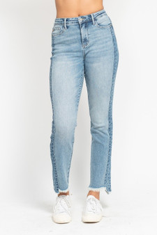 Judy Blue Full Size Vintage Wash Side Panel Detail with Fray Hem Slim Plus Size