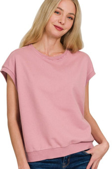 Zenana French Terry Round Neck Cap Sleeve T-Shirt