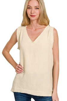 Zenana Double Gauze Raw Edge Acid Washed Tank