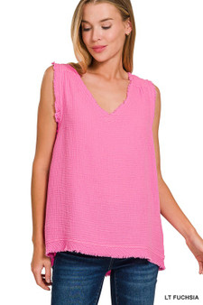 Zenana Double Gauze Raw Edge V-Neck Tank